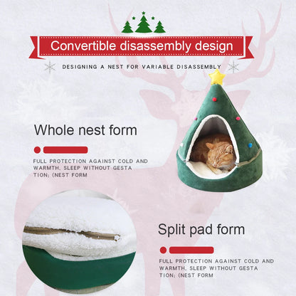 B08M9W9VL8 9.7 Cat Tent Cave Bed Christmas Tree Cat House Bed Comfortable Triangle Cat Bed Pet Tent House Christmas Tree Cat House Bed