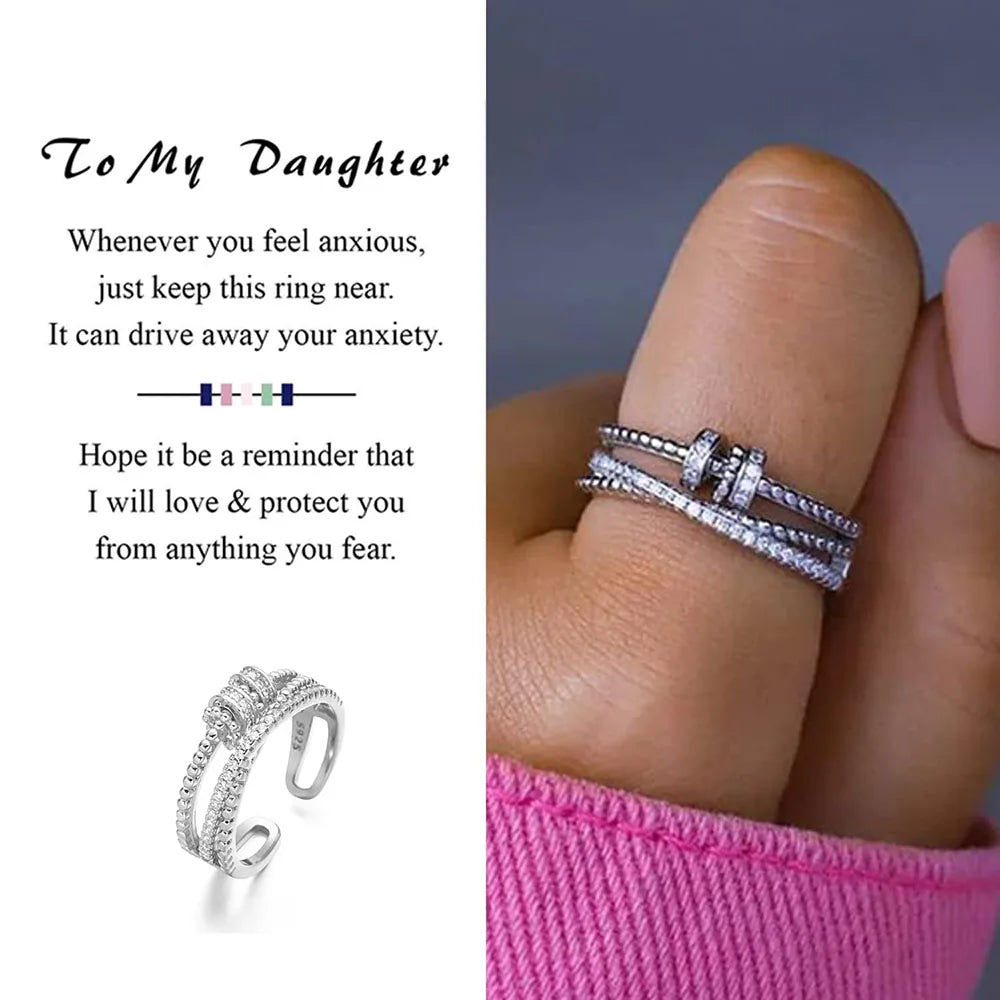 b0bfdr9cms to my daughter-fidget ring anxiety meditation ring for women girls ring with beads spinner adjustable swivel ring with gift box