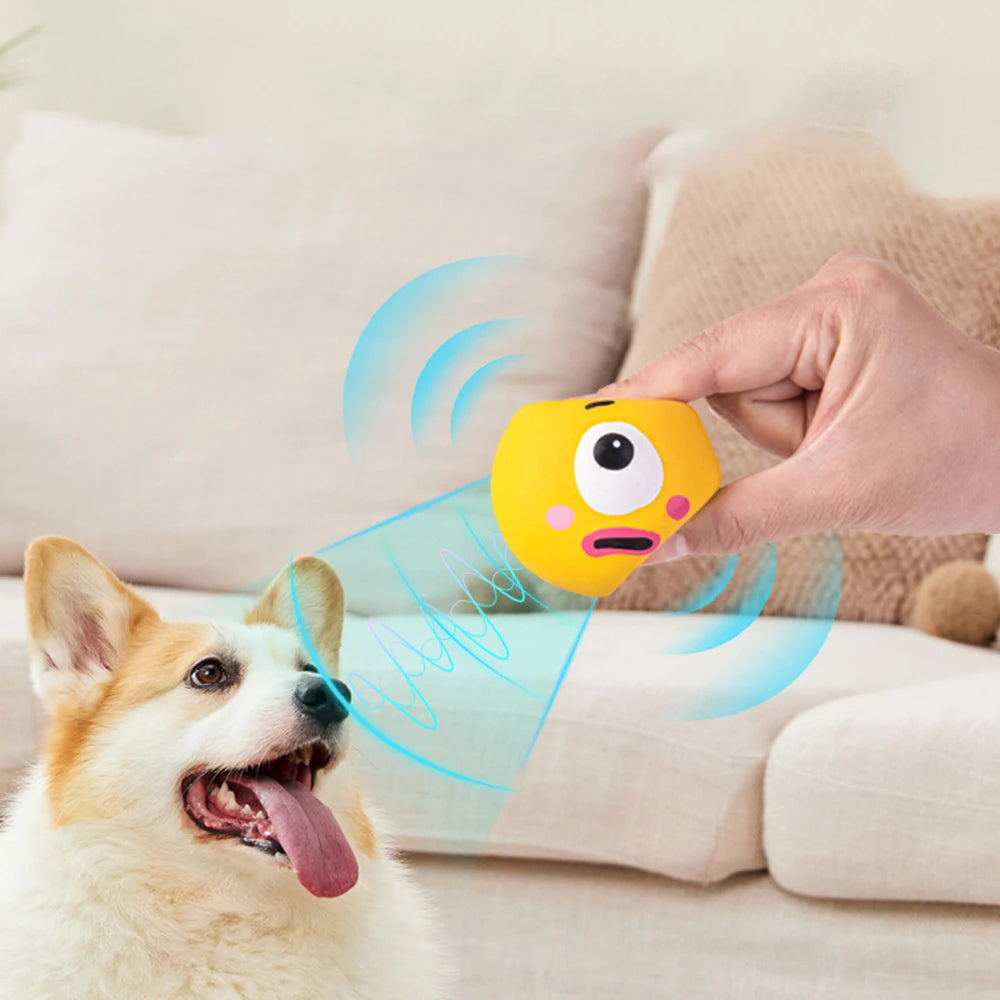latex interactive dog ball toy with large eyeball design, durable rubber chew and squeak, safe play for puppies and small dogs, pet entertainment supplies
