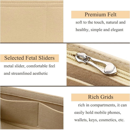 Bag Organizer for Longchamp Small Tote Bag Timid Bag Storage & Finishing Inner Bag Liner Handbags Insert Organizer Fit Mini Size with Zipper and Multiple Pockets