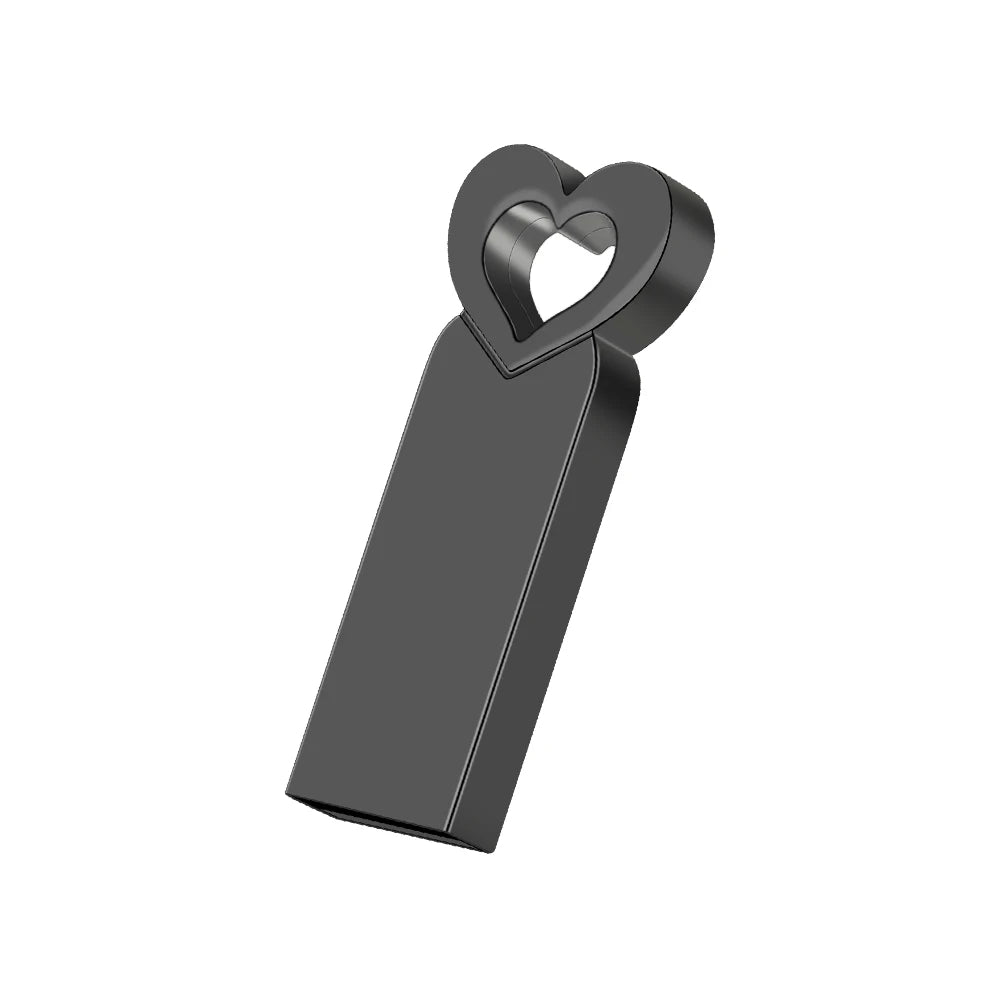 usb flash drive 64gb heart-shaped metal memory stick, black & silver, 32gb, 16gb, 8gb, 4gb options, creative storage device for data transfer and backup
