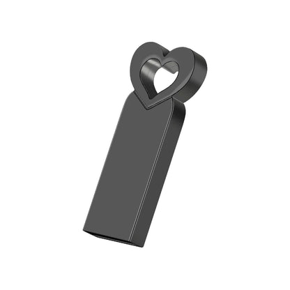 USB Flash Drive 64GB Heart-Shaped Metal Memory Stick, Black & Silver, 32GB, 16GB, 8GB, 4GB Options, Creative Storage Device for Data Transfer and Backup