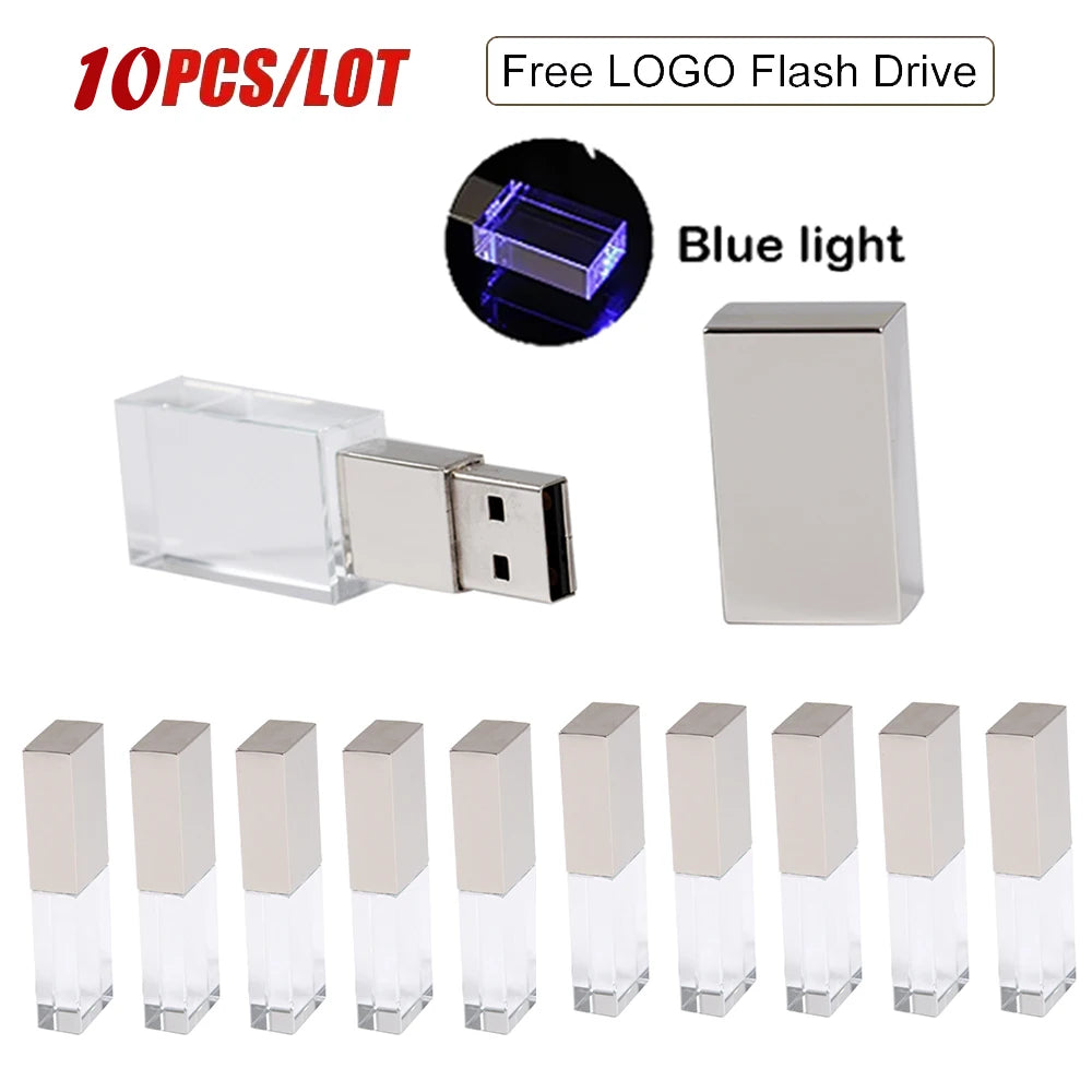10 pcs lot golden crystal usb flash drive 128gb 64gb memory stick wedding gifts free logo custom 3d laser engraving u disk portable storage pen drive