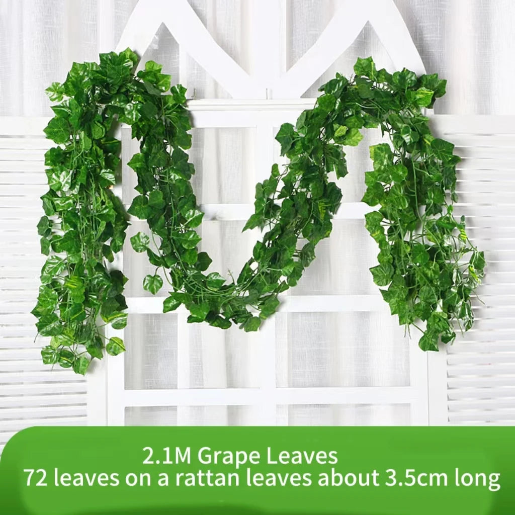 artificial green ivy leaf vine garland, silk hanging decoration, 2.1m length, home garden decor, wedding party display, outdoor use, diy crafts, wall accent