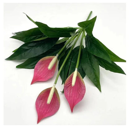 Artificial Green Anthurium Faux Potted Plant Decoration, Desktop Ornament for Home, Wedding, Anniversary, Exhibition, Outdoor Use, Plastic Material, Branch Style