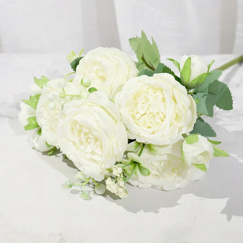artificial silk rose bouquet for wedding and home decoration - large and small heads for indoor use - versatile decor for anniversaries, showers, birthdays, and more