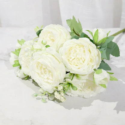Artificial Silk Rose Bouquet for Wedding and Home Decoration - Large and Small Heads for Indoor Use - Versatile Decor for Anniversaries, Showers, Birthdays, and More