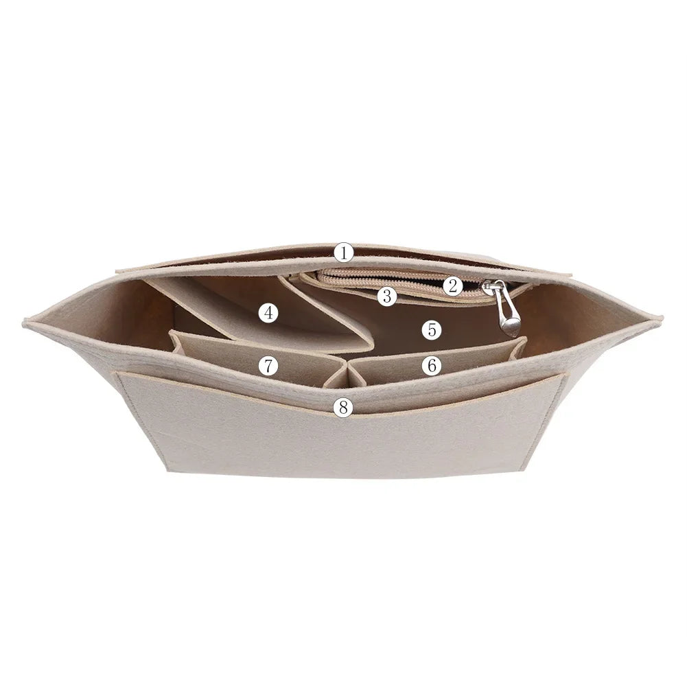 felt insert bag fits for longchamp handbag liner bag felt cloth makeup bag support travel portable insert purse organizer with zipper multi-pocket storage pouch s m l