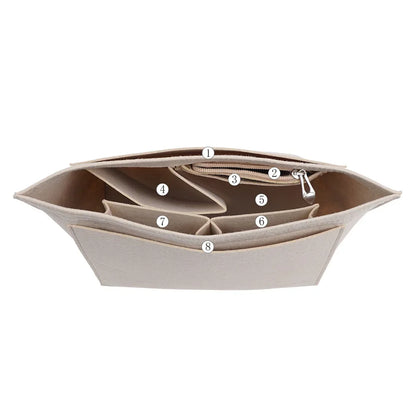 Felt Insert Bag Fits for Longchamp Handbag Liner Bag Felt Cloth Makeup Bag Support Travel Portable Insert Purse Organizer with Zipper Multi-Pocket Storage Pouch S M L