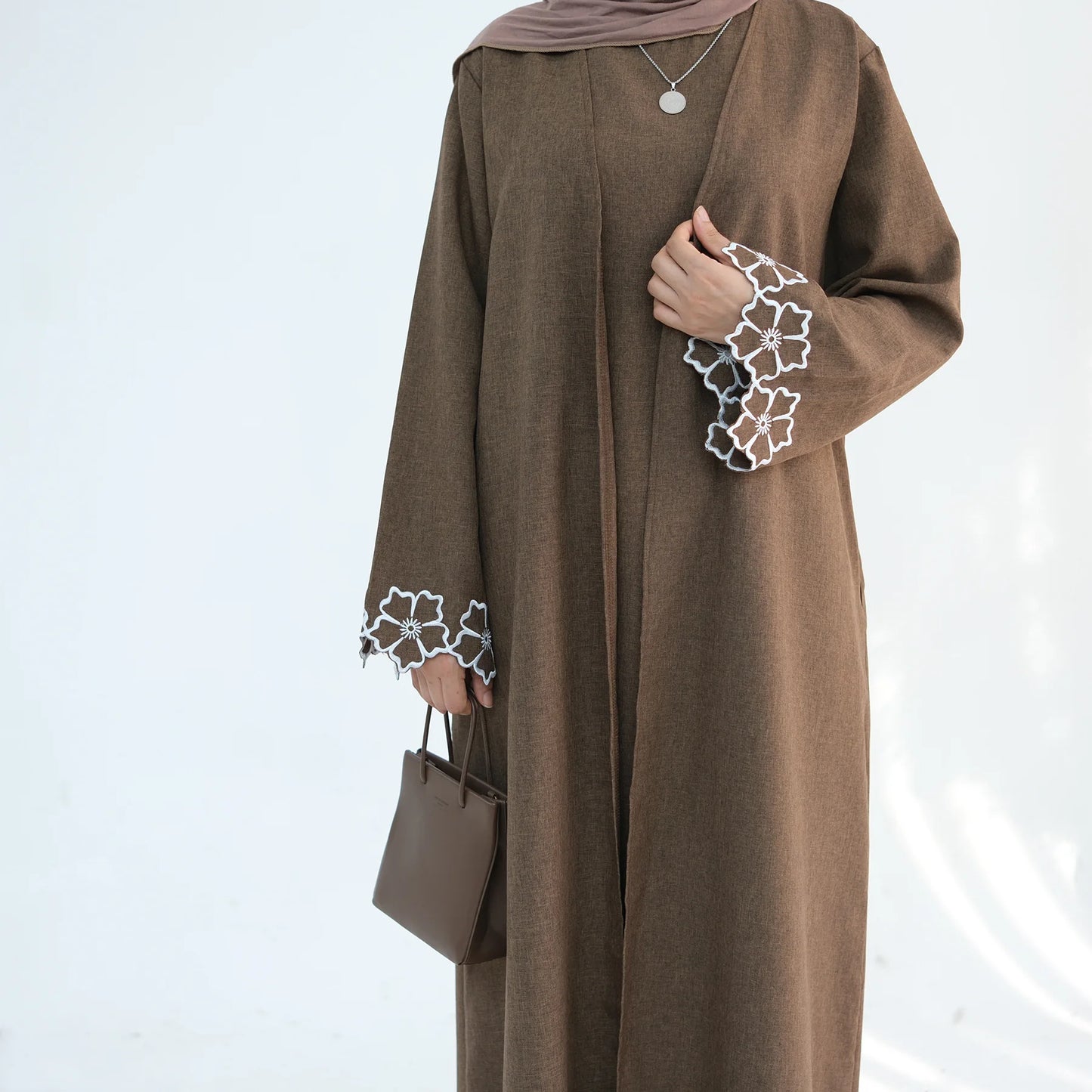 eid ramadan turkey morocco islamic coffee gray embroidery abaya dubai luxury muslim flower elegant cardigan robe for women autumn winter fashion