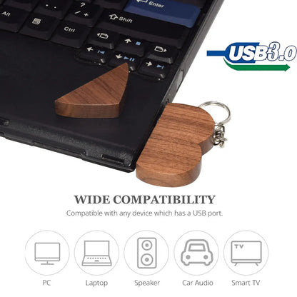 Walnut Wooden Heart Gift Box USB Flash Drive 8GB 16GB 32GB 64GB 128GB Creative Pendrive Memory Stick for Unique Gifts and Special Occasions