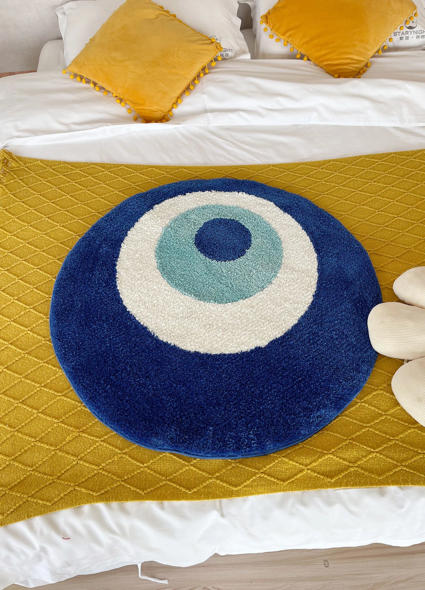 blue evil eyes circular tufted rug tufting bedroom mat geometric living room carpet floor tidy foot pad bedside doormat soft non-slip area rug for home decor