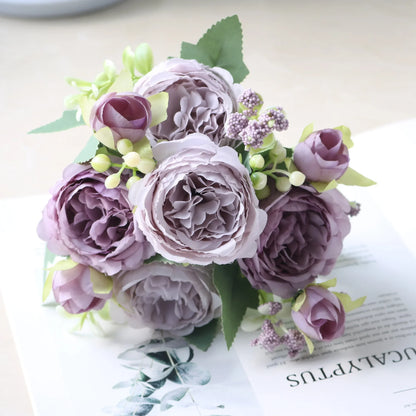 Artificial Silk Rose Bouquet for Wedding and Home Decoration - Large and Small Heads for Indoor Use - Versatile Decor for Anniversaries, Showers, Birthdays, and More