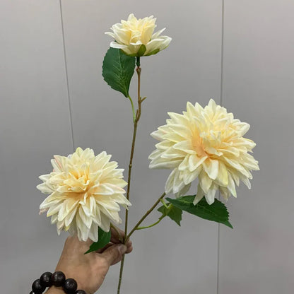 Artificial Dahlia Flowers with 3 Heads Long Branch Silk for Home Wedding Decor, Bedroom Decoration, Party and Indoor Events - Elegant, Lifelike Floral Arrangement