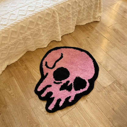 Pink Melted Skull Tufted Rug Entrance Mat Aesthetic Home Art Decor Anti Dust Carpet Area Floor Pad Welcome Doormat for Hallway and Entryway