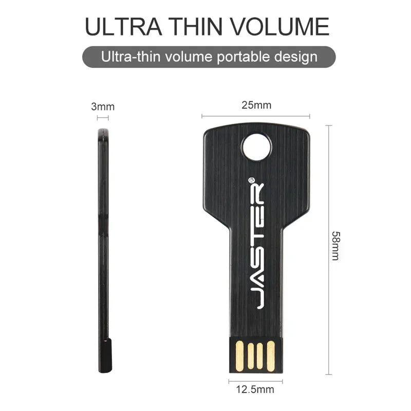 usb 2.0 key shape flash drive, waterproof metal pen drive, 4gb-64gb memory stick, portable data storage for business and personal use