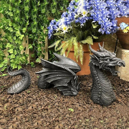 B0983D93Y8 Dragon Sculptures Resin Giant Lawn Sculpture Gothic Fantasy Dragon Figures Art Garden Patio Lawn Statues Furnishings Decoration