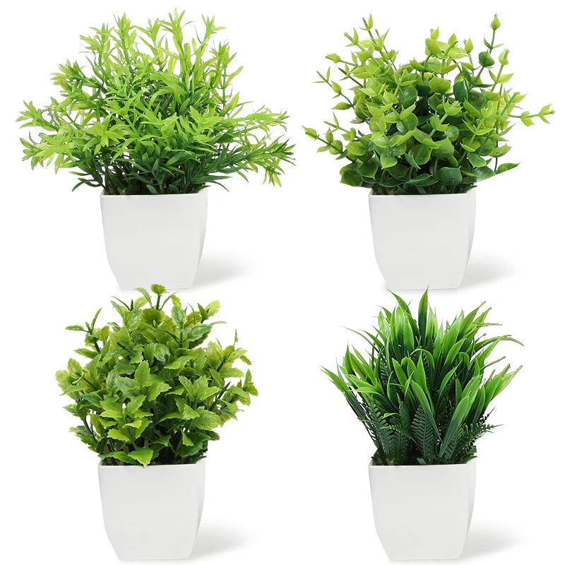 artificial eucalyptus bonsai plant, green decorative mini potted tree, indoor home décor, garden, bedroom, office display, plastic fake plant for tabletop arrangement