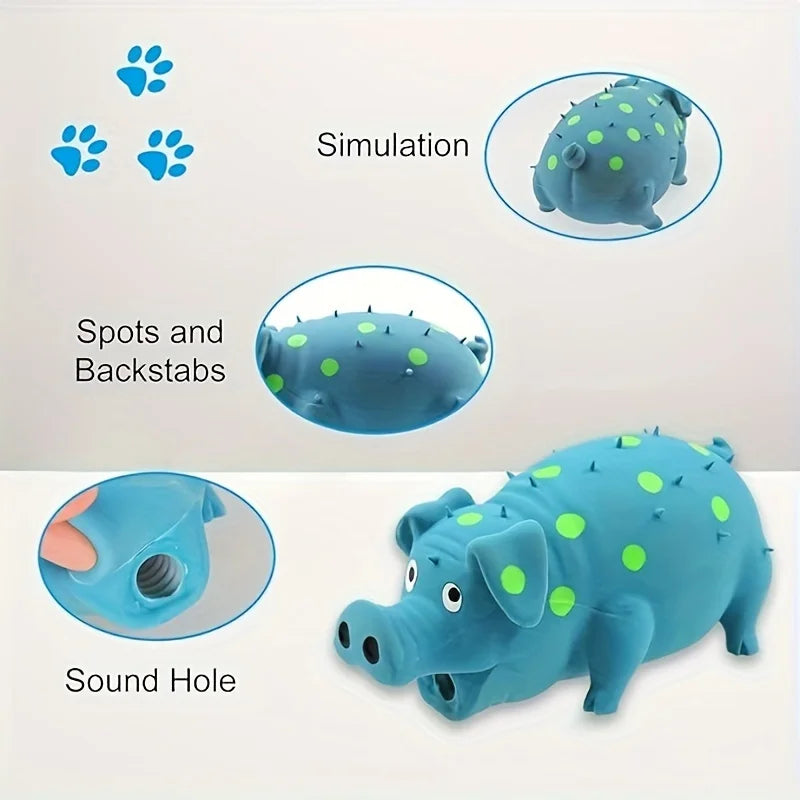 latex pig dog toy with squeaker, durable chew for medium to large dogs, bite resistant, teeth cleaning, indoor/outdoor play, engaging and fun for active pets