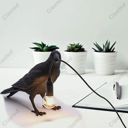 B094VP69R2 Resin Lucky Bird Crow Wall Lamp Table Lamp Night Light Bedroom Bedside Living Room Wall Lamp Home Decoration