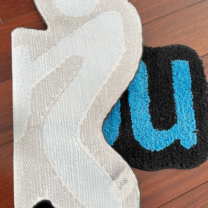 Blue You Irregular Tufting Rug Bedroom Mat Geometric Living Room Carpet Floor Tidy Foot Pad Bedside Doormat Aesthetic Home Decor for Stylish Interiors