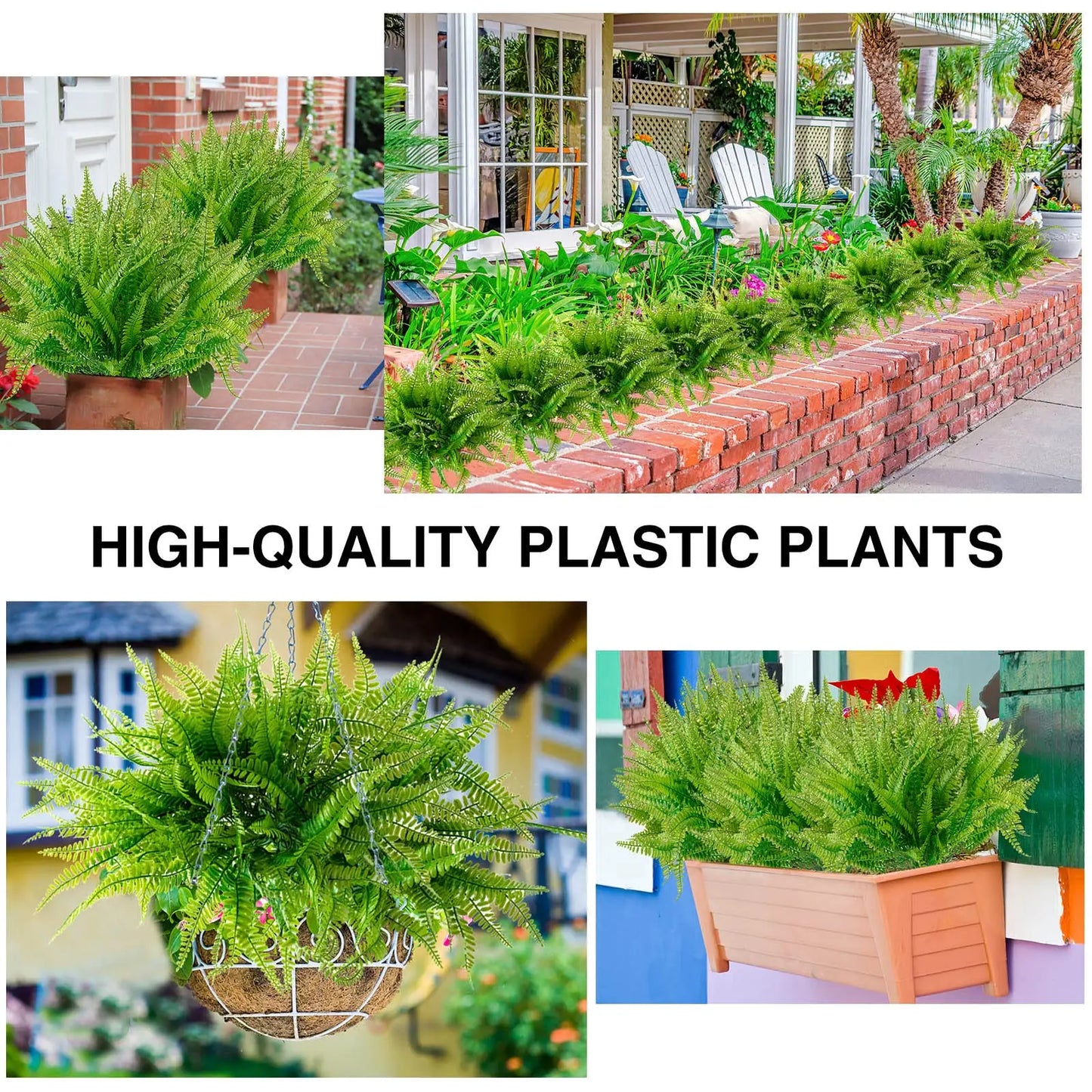 4 pack uv resistant artificial boston ferns | plastic faux shrubs for outdoor & indoor décor | greenery for home, garden, yard, office, desktop display or exhibition