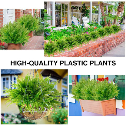 4 Pack UV Resistant Artificial Boston Ferns | Plastic Faux Shrubs for Outdoor & Indoor Décor | Greenery for Home, Garden, Yard, Office, Desktop Display or Exhibition