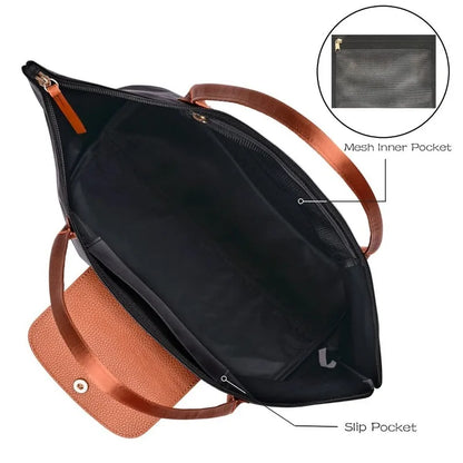 B098RVW2N3 Fashion Nylon Foldable Large Capacity Travel Handbag Shoulder Bag Large Nylon Women's  trendy Underarm Shopping Purses Bag