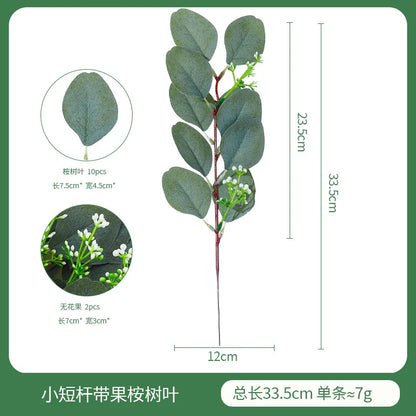 Artificial Eucalyptus Leaf Branch, Plastic Decorative Plant for Bridal Shower, Desktop or Outdoor Use, Cloth Texture, Perfect for Exhibitions and Home Decor