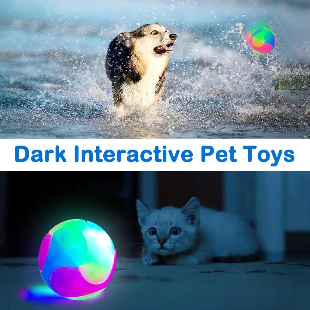led light-up dog toy ball, glow-in-the-dark rubber, interactive chew and fetch toy for puppies and dogs, durable flashing molar ball for fun and exercise
