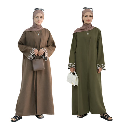 Eid Ramadan Turkey Morocco Islamic Coffee Gray Embroidery Abaya Luxury Muslim Flower Elegant Cardigan Robe Clothing for Women