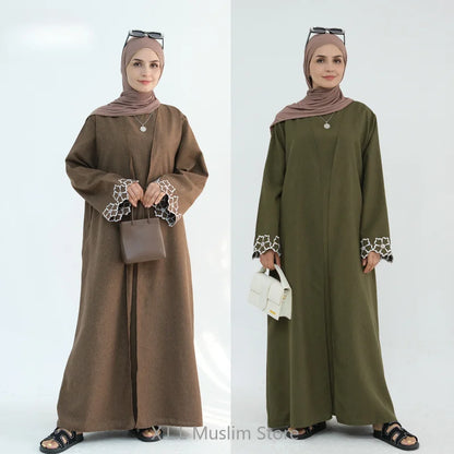 Eid Ramadan Turkey Morocco Islamic Coffee Gray Embroidery Abaya Dubai Luxury Muslim Flower Elegant Cardigan Robe Clothing for Women