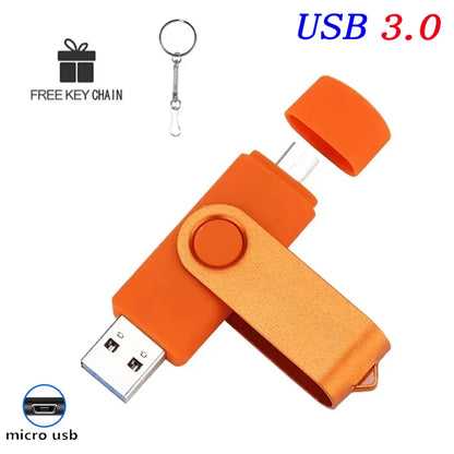 2 IN 1 OTG Pen Drive 128GB High Speed USB 3.0 Flash Drive 64GB Rotatable Memory Stick for Easy Data Storage and Transfer Key Chain USB Stick 16GB Mini U Disk
