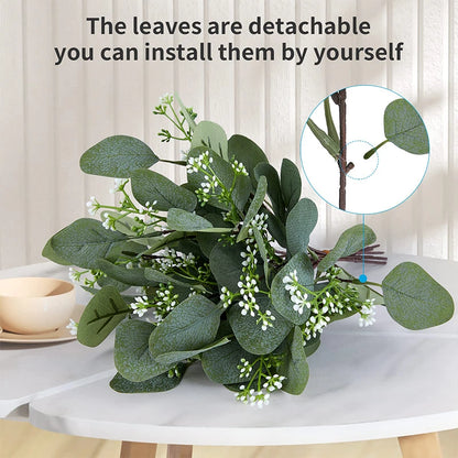 Artificial Flower Bouquet Set, Oval Eucalyptus Leaves, Perfect for Weddings, Home Decor and Party Decorations, Indoor Plastic Greenery Accent, 10/15pcs