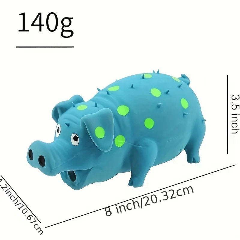 latex pig dog toy with squeaker, durable chew for medium to large dogs, bite resistant, teeth cleaning, indoor/outdoor play, engaging and fun for active pets