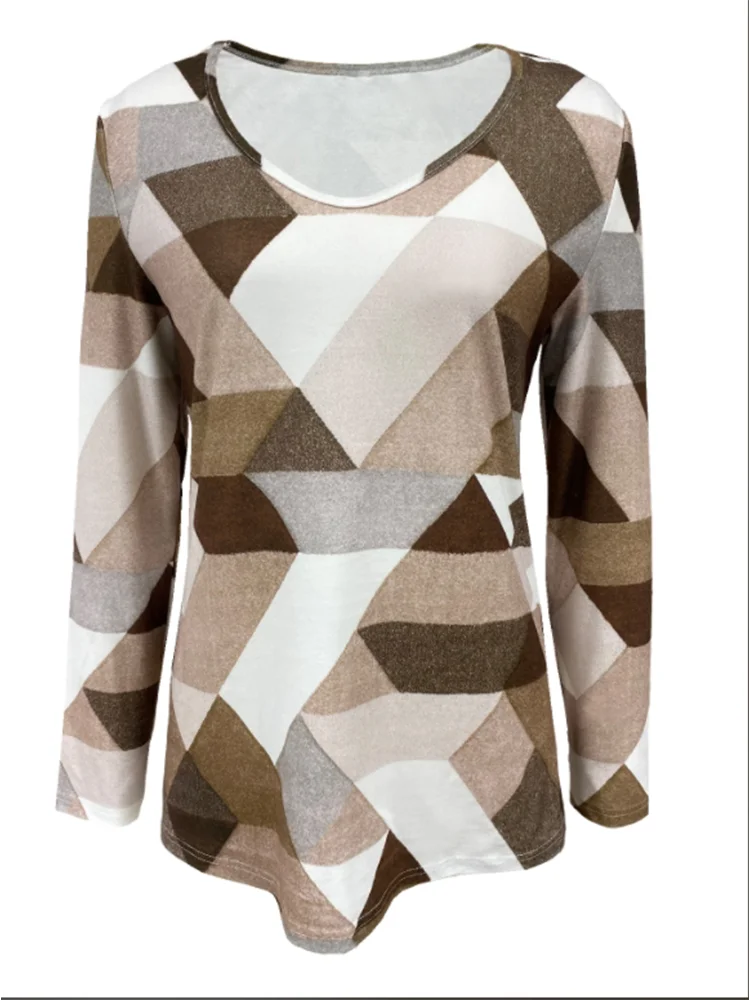 women elegant minimalist spring top 2024 geometry v-neck long sleeve blouse casual fashion t-shirt for stylish everyday wear