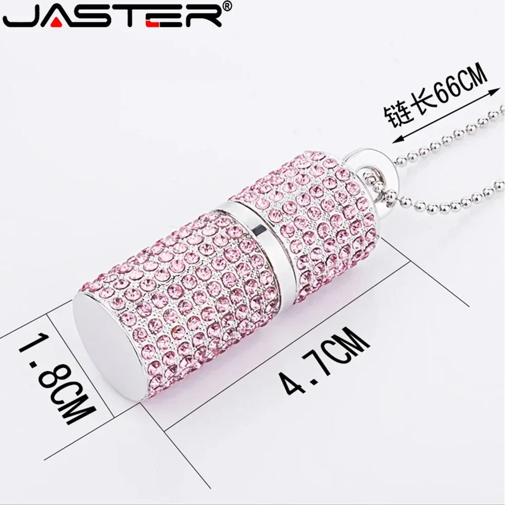 jaster crystal usb 2.0 flash drive 128gb  pen drive 64gb  blue pink memory stick 32gb crystal necklace creative birthday gift