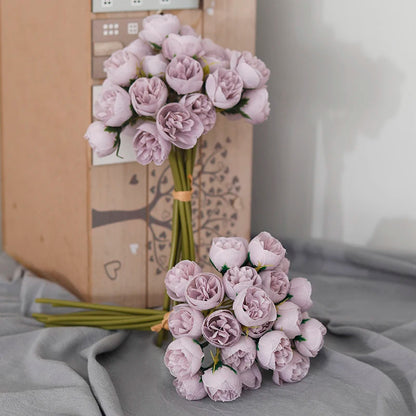 Silk Roses & Peonies Bouquet, 27 Heads, Pink, White, Purple, Artificial Flowers for Home Decor, Wedding, Parties, Indoor Use, Table Vase Arrangement