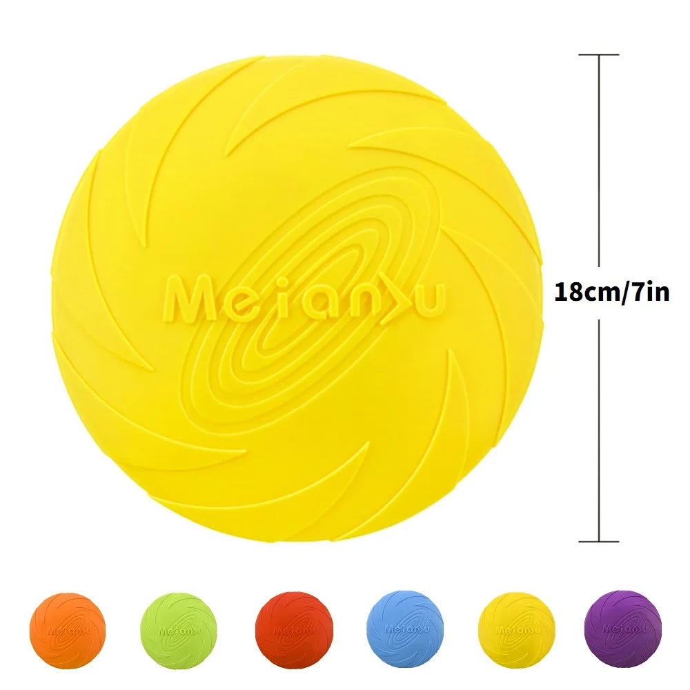 7" rubber dog flying disc, fetch toy for outdoor fun, floatable and lightweight, bright colours, ideal for training and play on water and land