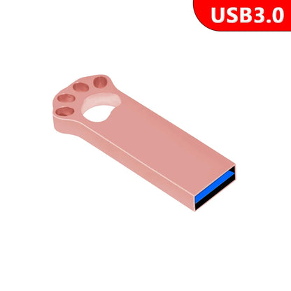 USB 3.0 Metal Flash Drive - 128GB, 64GB, 32GB, 16GB, 8GB - Cute Cat Paw Design Memory Stick, Creative Gift for Data Storage & Transfer