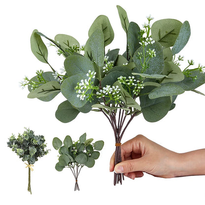 Artificial Flower Bouquet Set, Oval Eucalyptus Leaves, Perfect for Weddings, Home Decor and Party Decorations, Indoor Plastic Greenery Accent, 10/15pcs