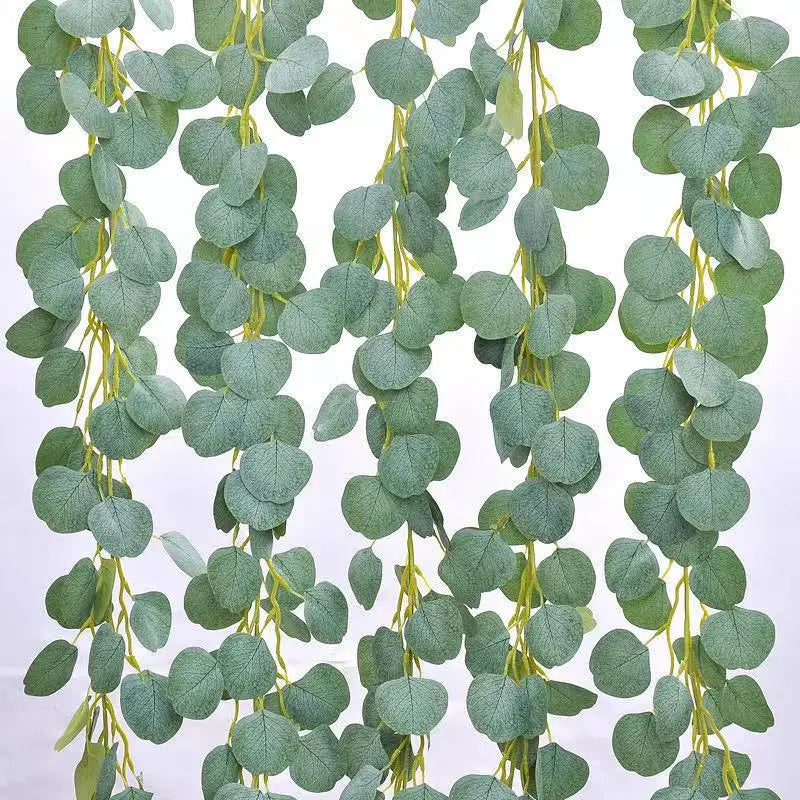 artificial eucalyptus garland 2m green leaf vines for wedding, home party, arch, garden, and outdoor hanging decoration, greenery rattan plant decor