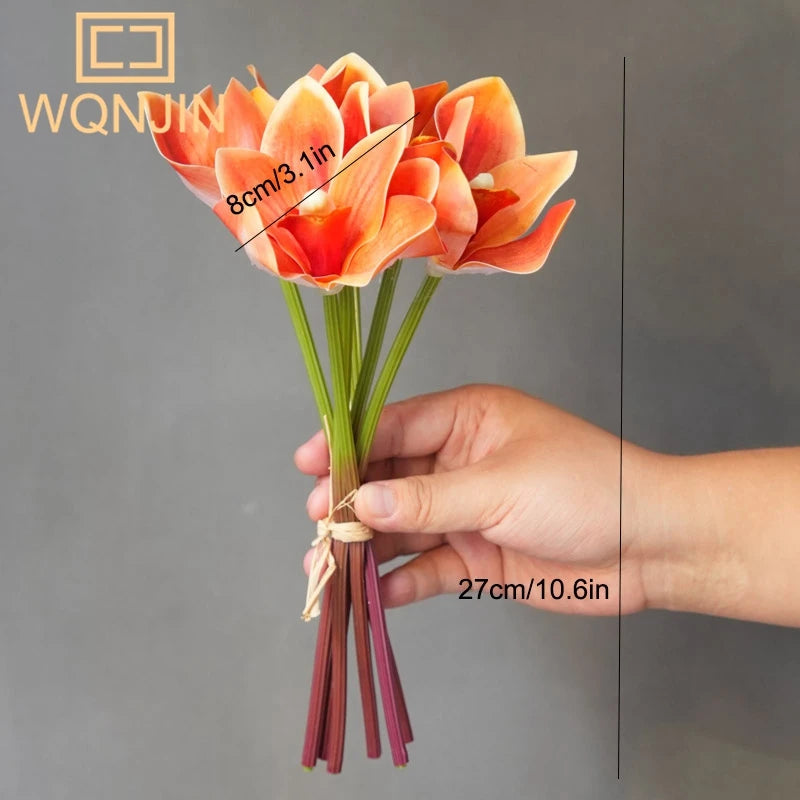 artificial orchid bouquet, 6pcs - real touch cymbidium flowers for home decor, wedding bridal bouquets, table centerpieces, photography props - indoor use, non-woven fabric
