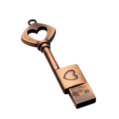 Heart Shaped Copper USB Flash Drive 128GB | Retro Style Metal Memory Stick | 64GB Love Heart Key Design | Creative Storage Gift | USB 2.0 External Data Pen Drive