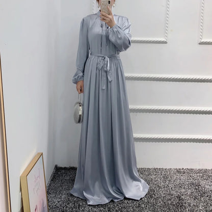 Muslim Women Abaya Dubai Luxury Dress Evening Long Satin Robe - Elegant Modest Wear for Special Occasions, Comfortable Fit, Available in Multiple Colors and Sizes S to XXL