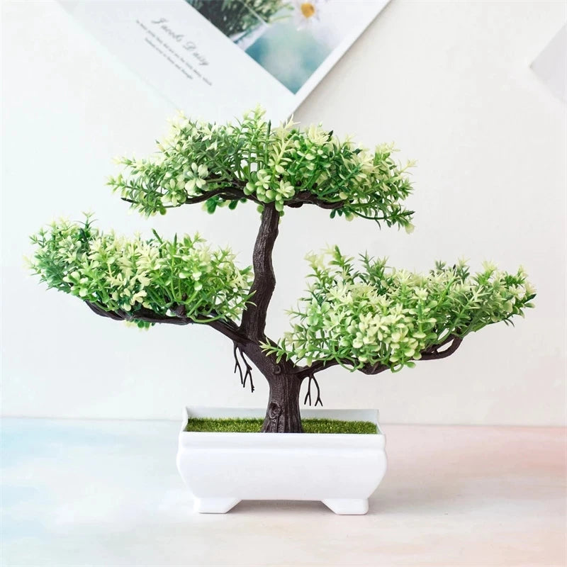 artificial bonsai tree in pot - plastic fake plant for desk, home, hotel, garden decoration, ideal for indoor and outdoor use, decorative potted ornament