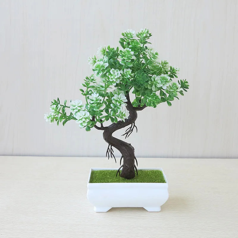 miniature artificial bonsai tree in pot, elegant faux plant decoration for home or office, desktop zen garden ornament, ideal for indoor use and exhibitions