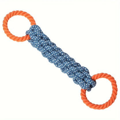 Braided Rope Dog Chew Toy, Blue & Orange, Dual-Handle for Tug-of-War, Teeth Cleaning, Durable Polyester Blend, Interactive Play, Suitable for All Dog Breeds and Sizes