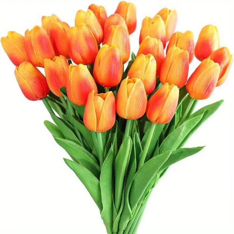 vibrant real touch artificial tulip bouquet, silk flower branches for home decor, wedding, anniversary, birthday, housewarming, indoor display