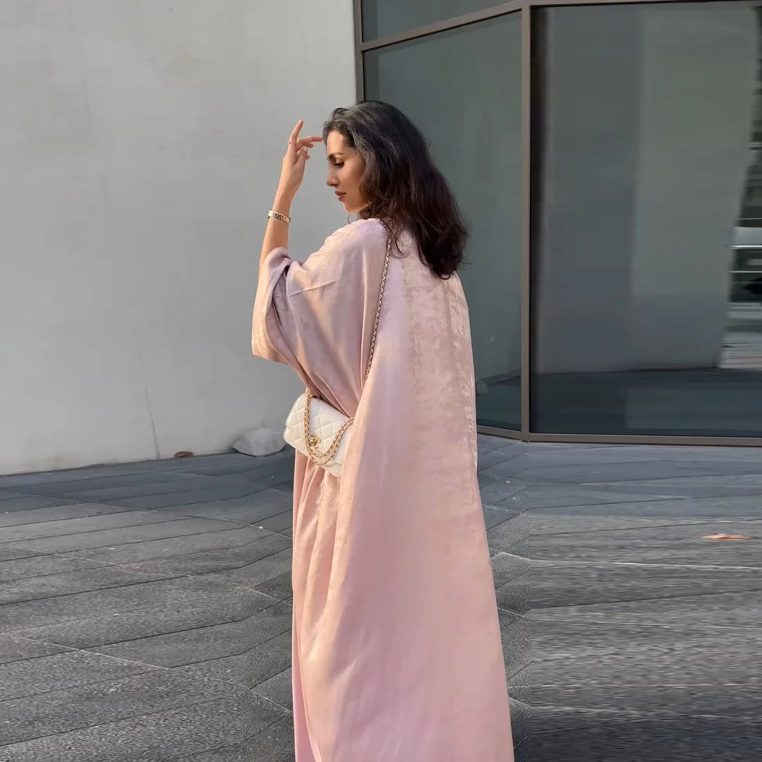shiny satin batwing abaya caftan open abayas luxury kaftan robe for women - elegant lightweight kaftan with batwing sleeves for casual and formal occasions